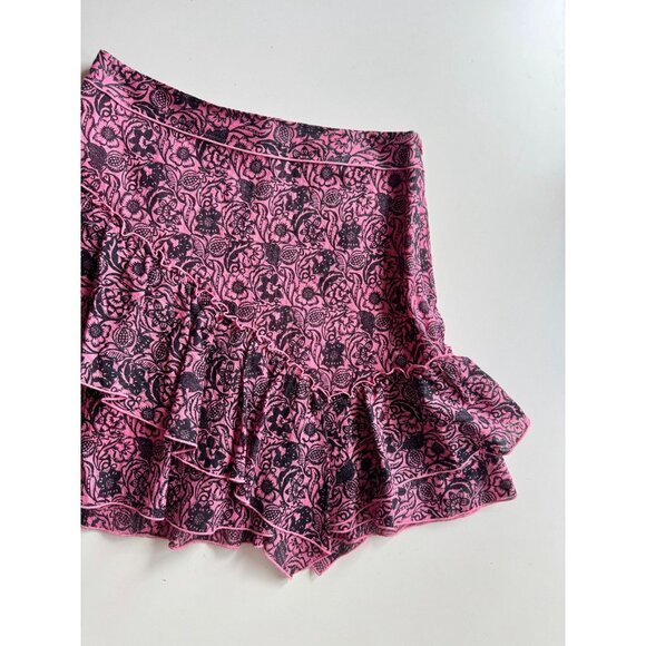 DEREK LAM 10 CROSBY Pink Black Floral Asymmetrical Tulip Mini Skirt, Size 6 - Picture 7 of 11